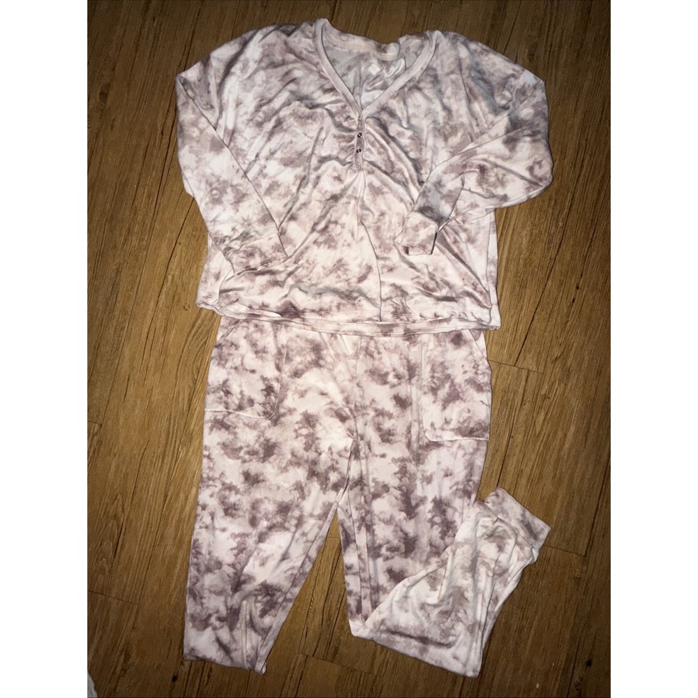 danskin womens xl Pajama Set Pants Top Long Sleeve Soft Plush Cozy Tie-dye